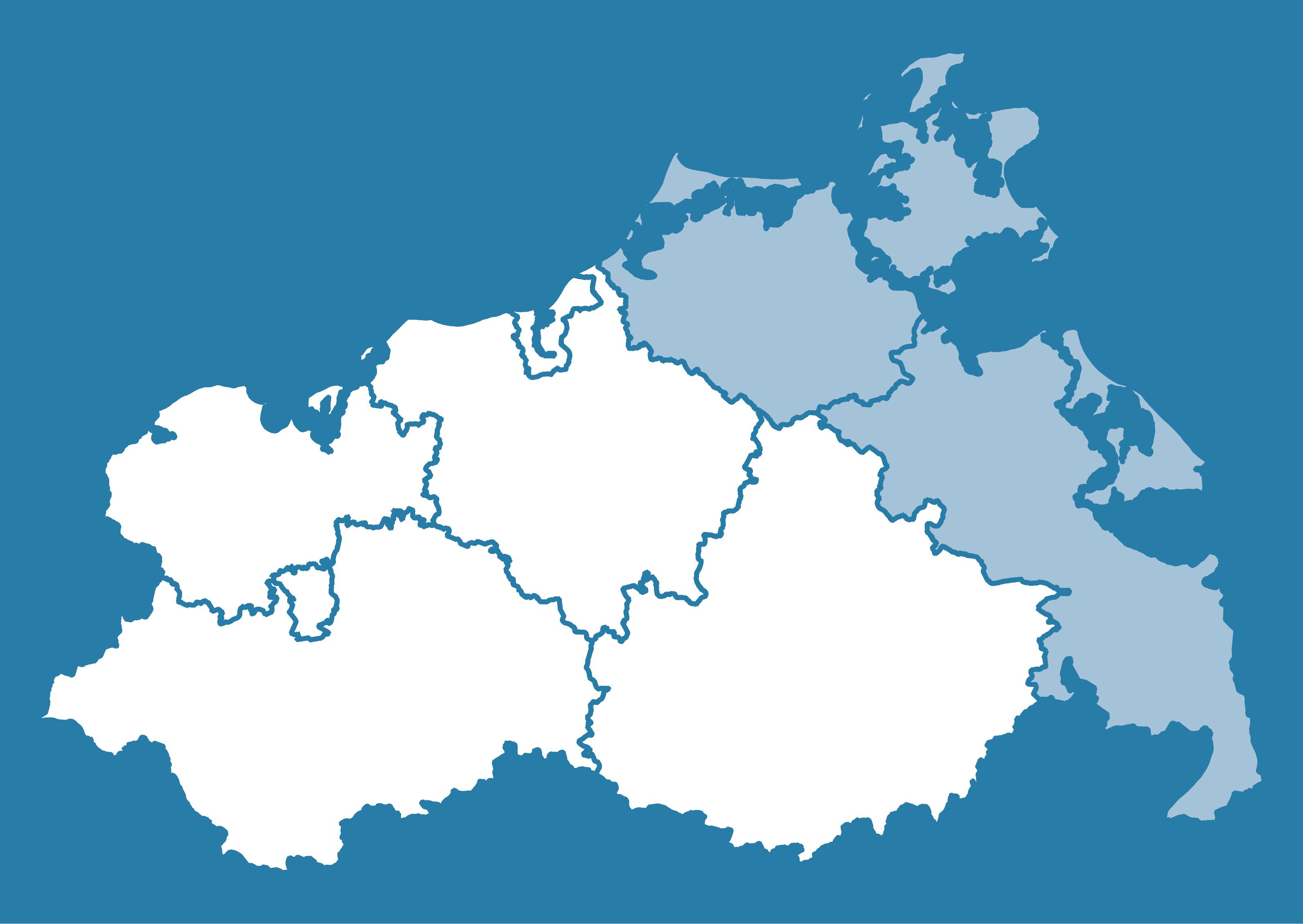Kartendarstellung von M-V, der Bereich des StALU VP ist farblich hervorgehoben. Er entspricht räumlich den Landkreisen Vorpommern-Rügen und Vorpommern-Greifswald.