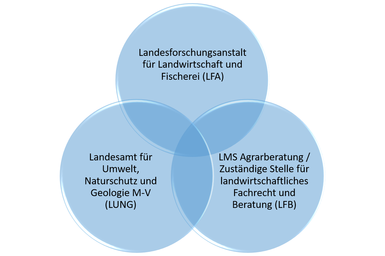 Eine Grafik aus sich überlappenden Kreisen symbolisiert das Zusammenspiel der 3 Institutionen LUNG, LFA und LFB.